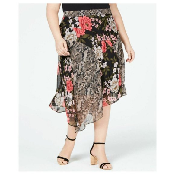INC International Concepts Dresses & Skirts - INC Womens Asymmetric Floral Snake Print Skirt